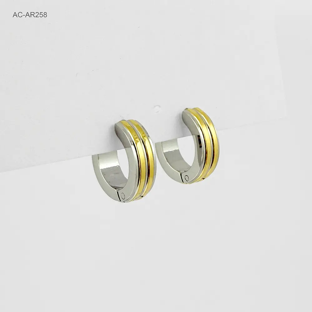 Argolla huggie acero bicolor modelo 3