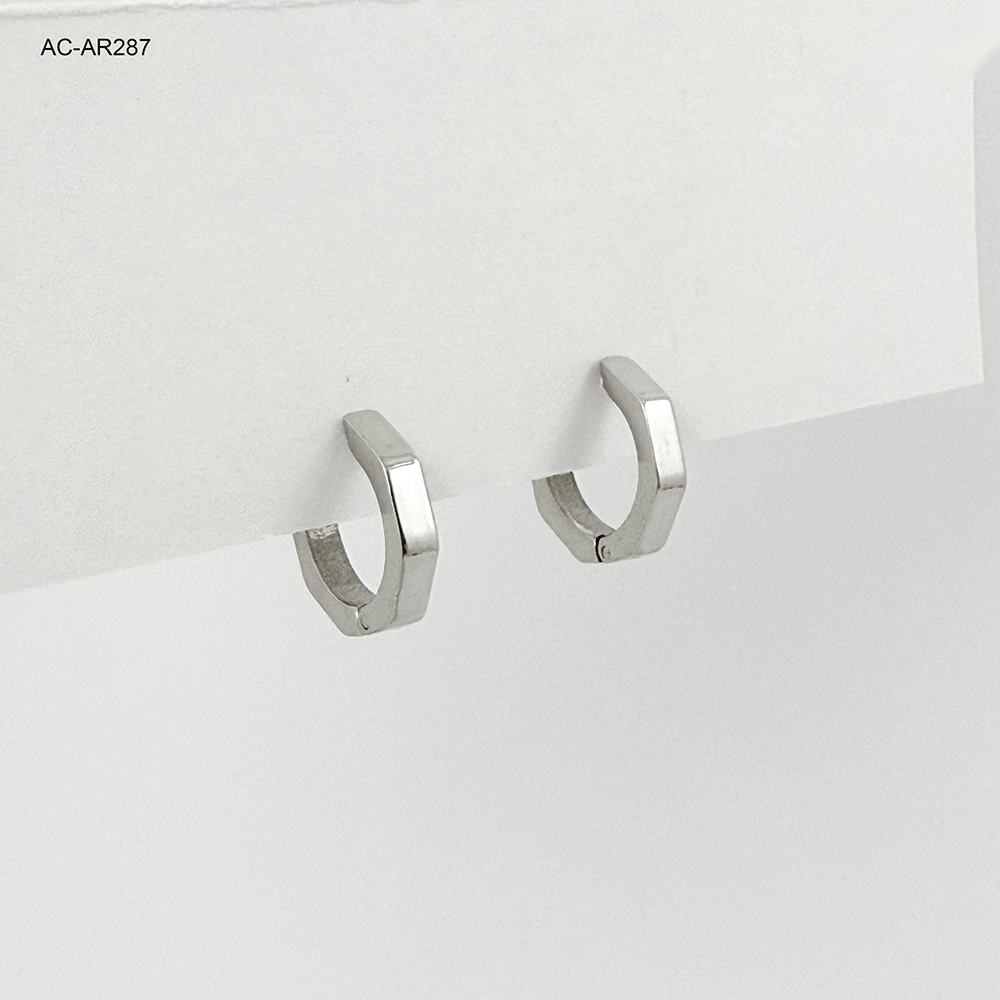 *ARGOLLA HUGGIE ACERO SILVER HEXÁGONO 1.5CM