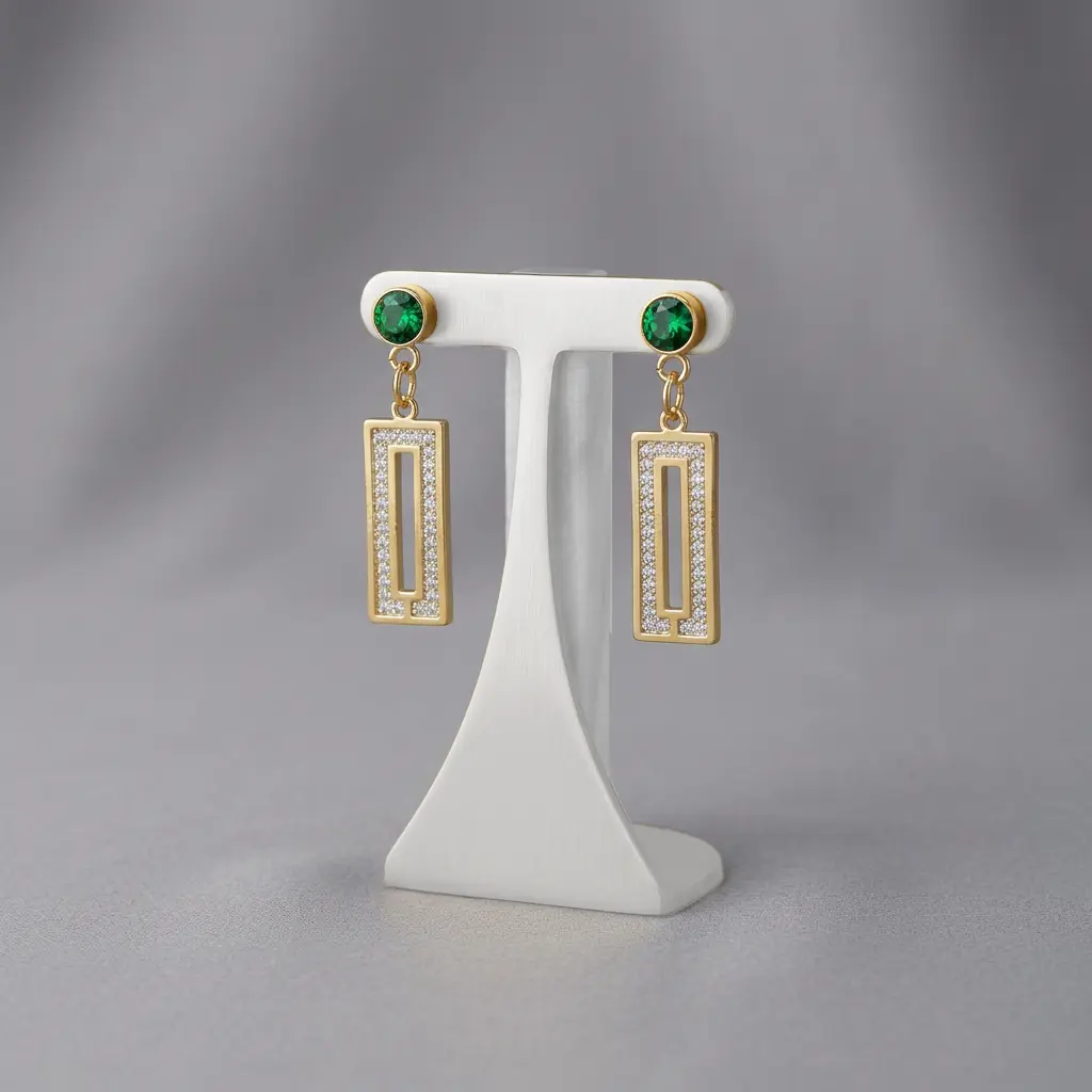 Aretes largos en acero gold geométricos con circones
