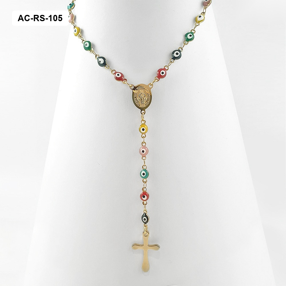 Rosario acero gold ojitos color mix