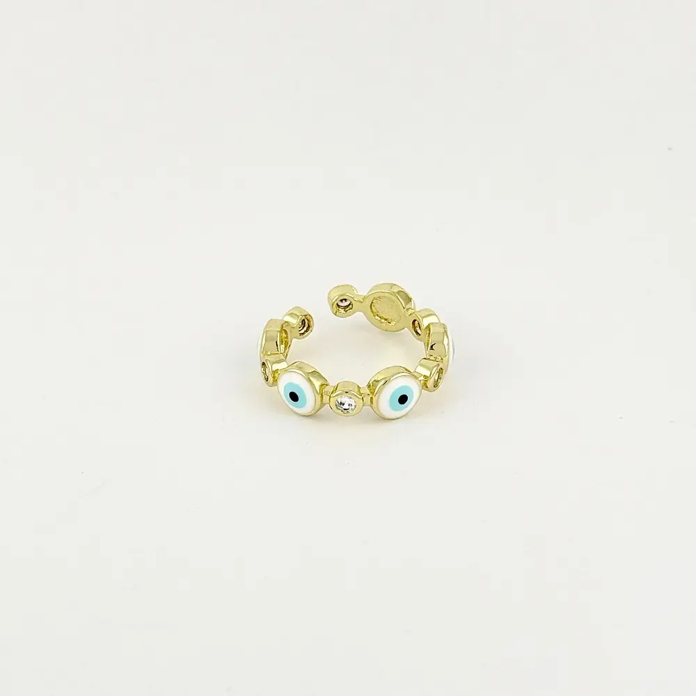 Anillo en rodinado gold ajustable ojitos