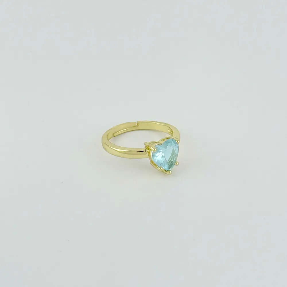 Anillo en rodinado gold ajustable cristal turquesa corazón
