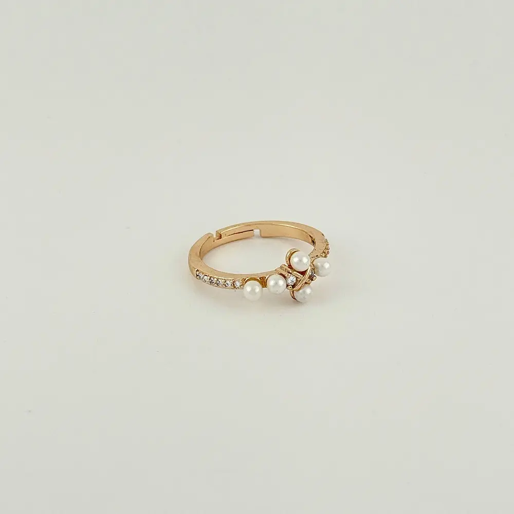 Anillo en rodinado gold rose ajustable cruz perlas