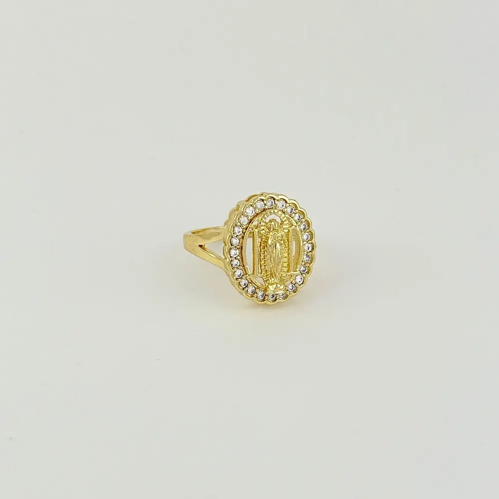 Anillo en rodinado gold ajustable virgen guadalupe circones blancos
