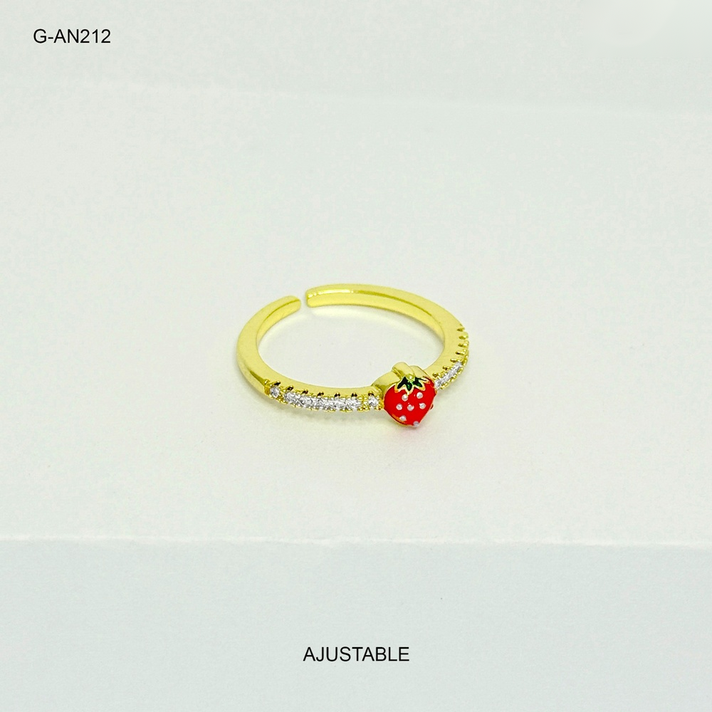 Anillo en rodinado gold ajustable fresita esmaltado