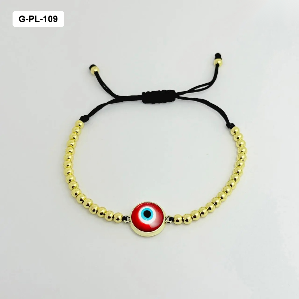 Pulsera gold en rodinado bolas dije ojo turco grande