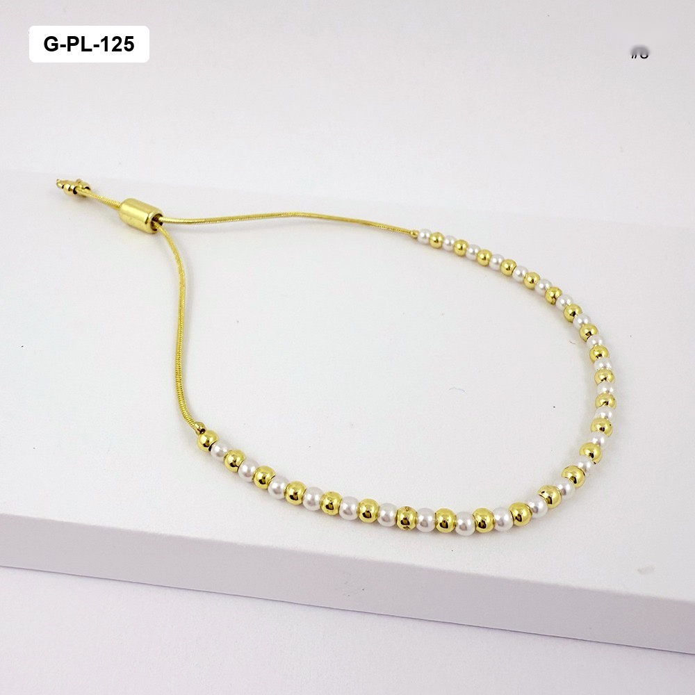 *PULSERA EN RODINADO GOLD AJUSTABLE PERLA / BOLA 3MM