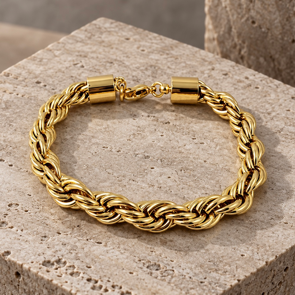 Brazalete en rodinado gold tejido lazo 7mm
