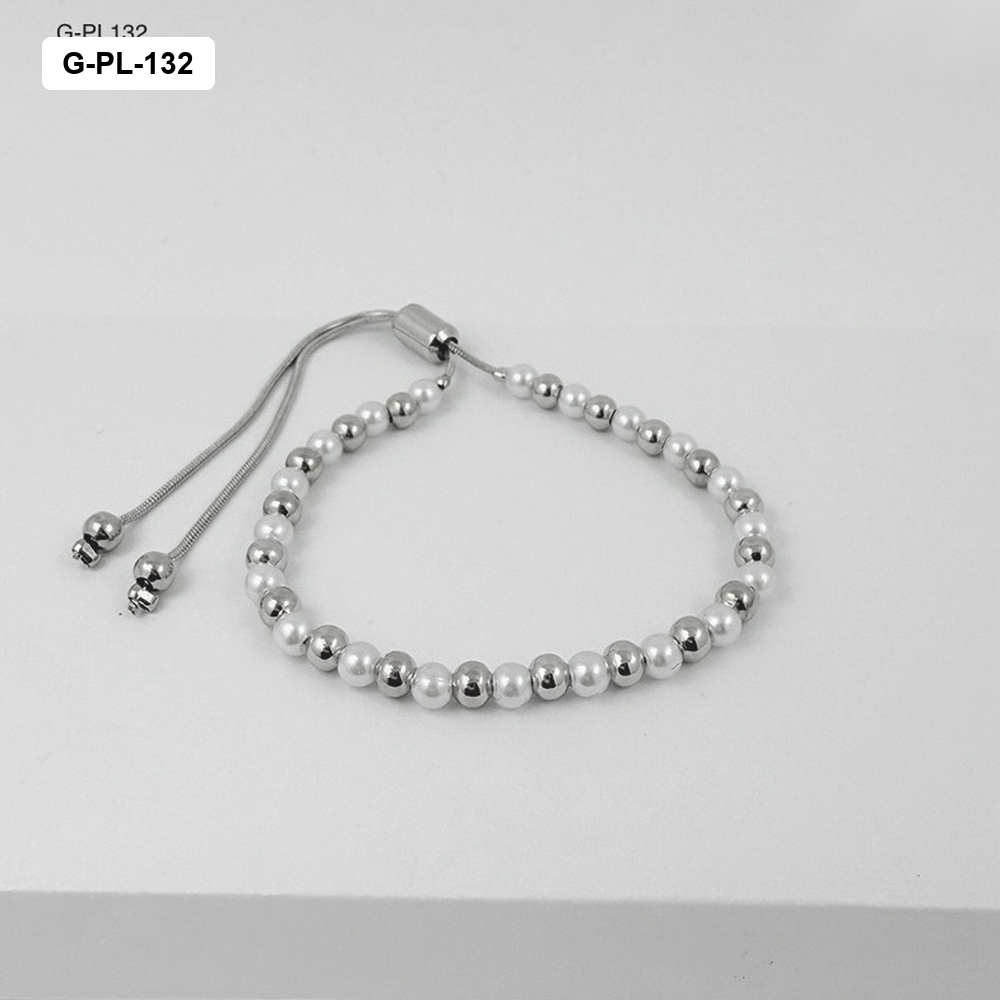 *PULSERA EN RODINADO SILVER AJUSTABLE PERLA / BOLA 4MM