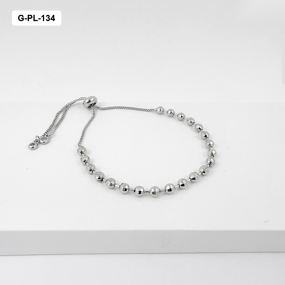 *PULSERA EN RODINADO SILVER AJUSTABLE BOLA DIAMANTADA 4 MM
