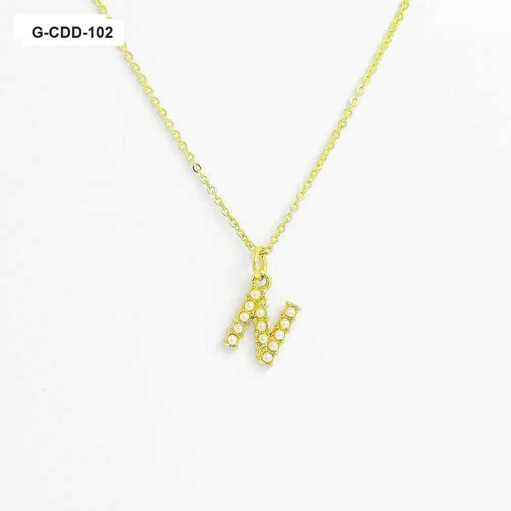 Cadena dijes gold letras perlas  rodinado