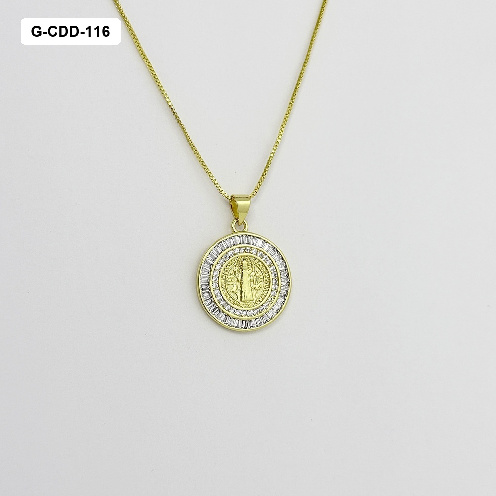 Collar en rodinado medalla san benito cristal baguette 2 cm