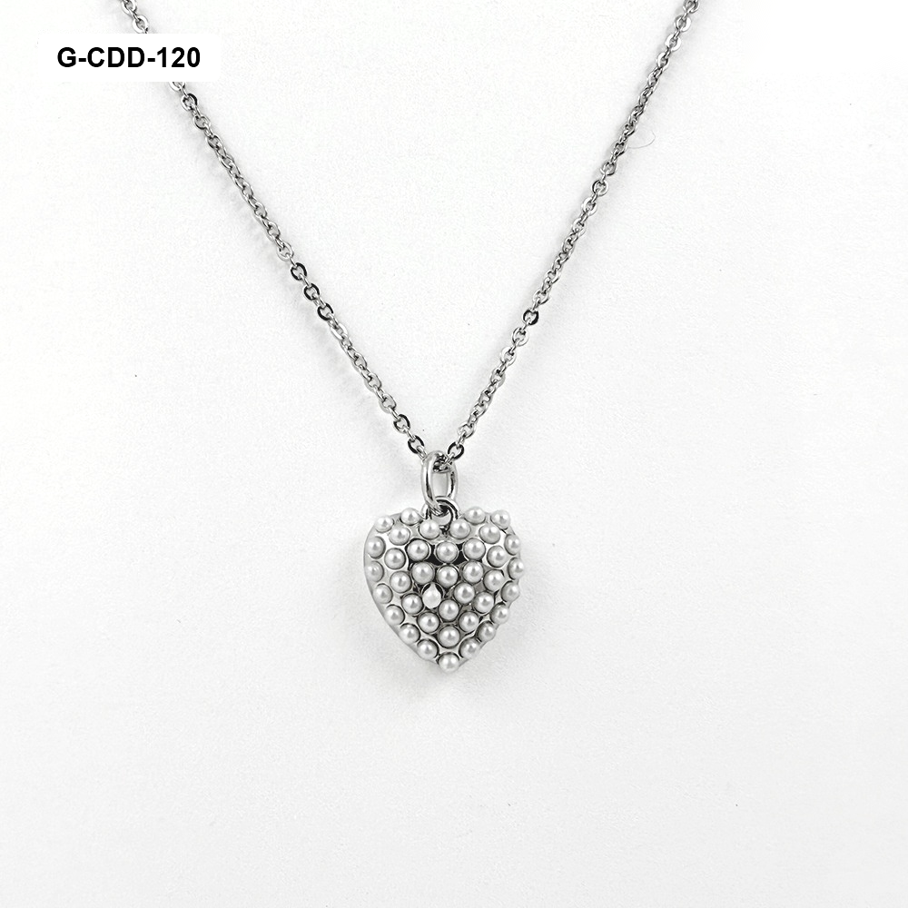 Collar en rodinado silver dije corazón perlas