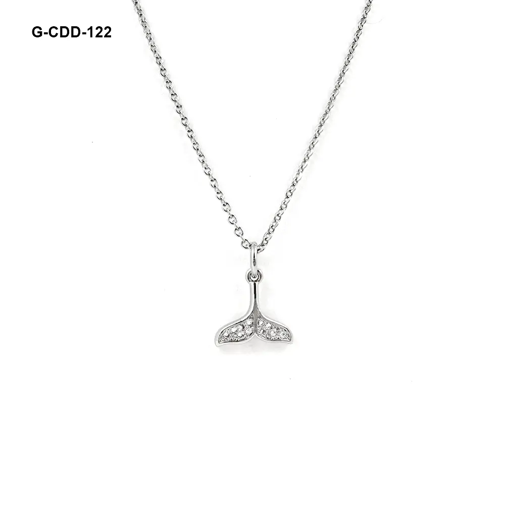 Collar en rodinado silver dije colita sirena microcircones blancos