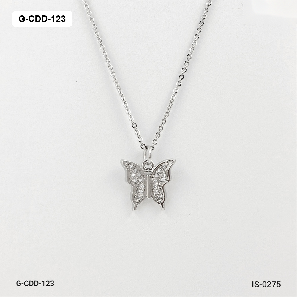 Collar en rodinado silver dije mariposa microcircones blancos