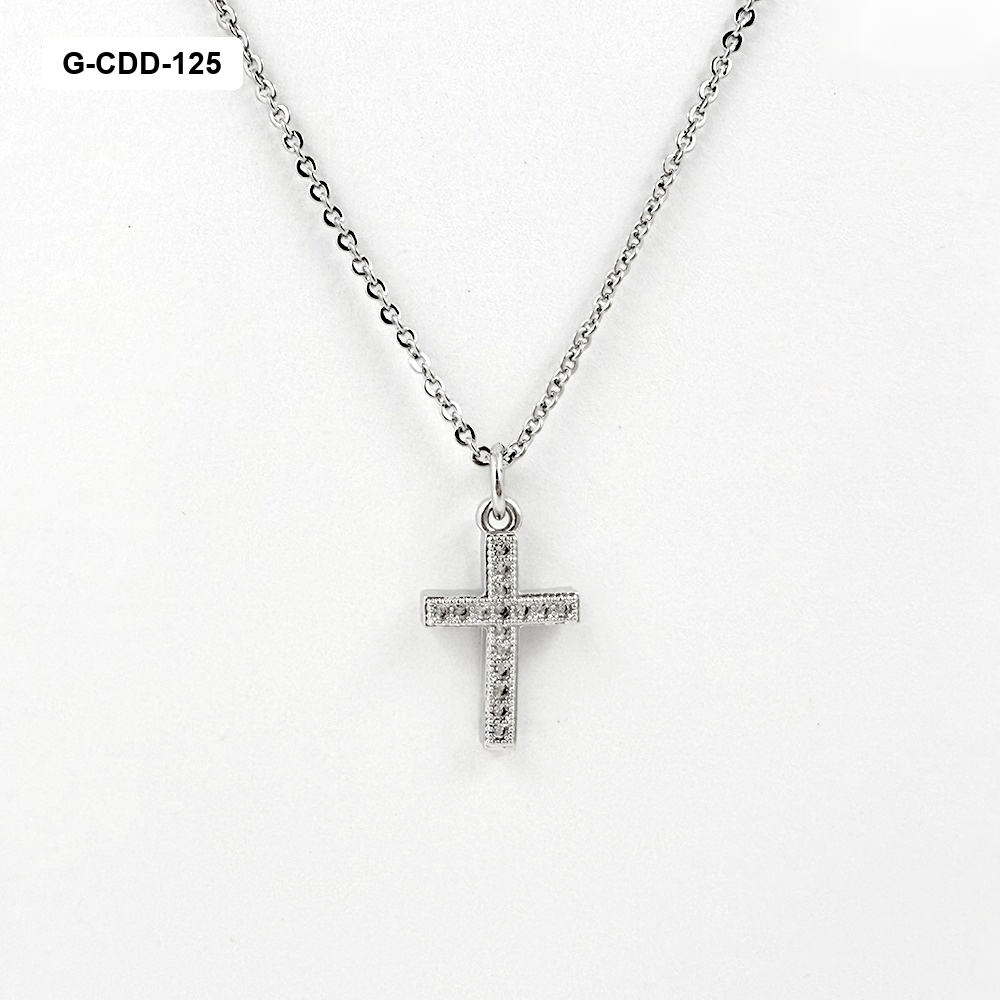 Collar en rodinado silver dije cruz microcircones