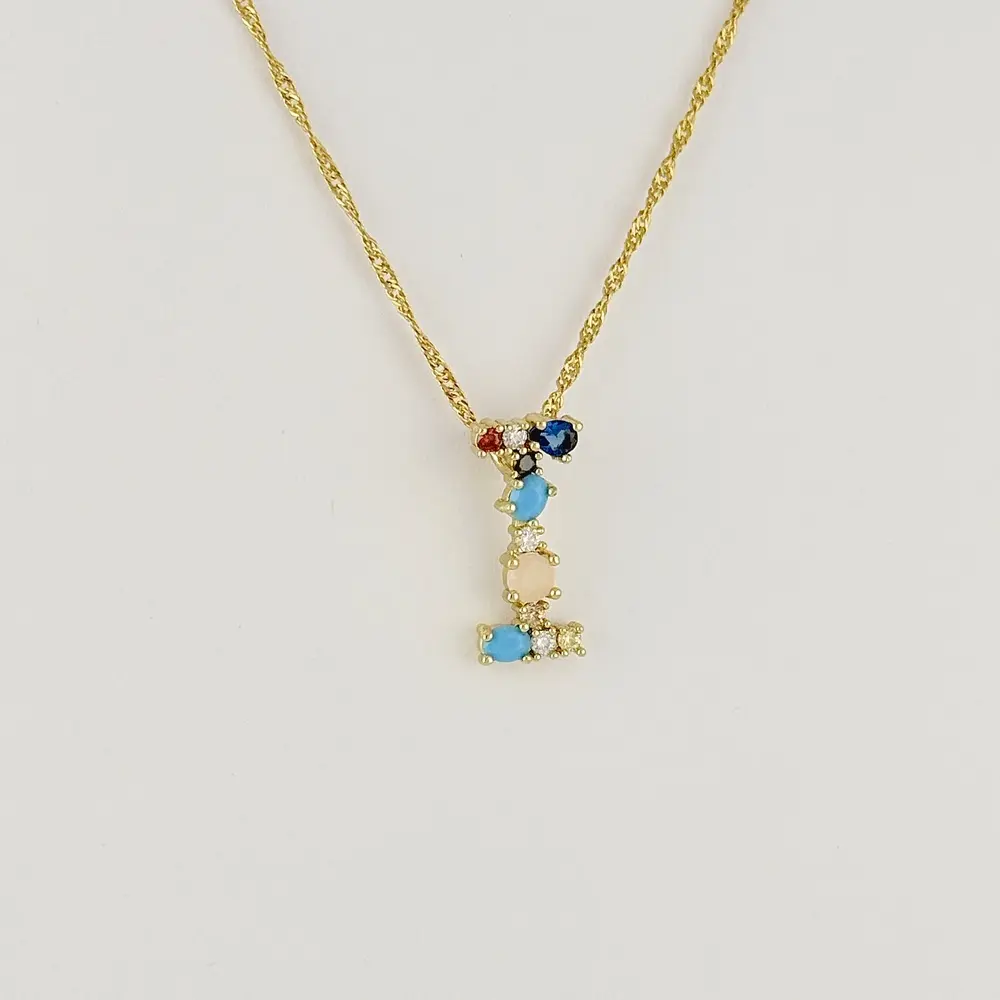 Collar en rodinado gold Letra circones colores