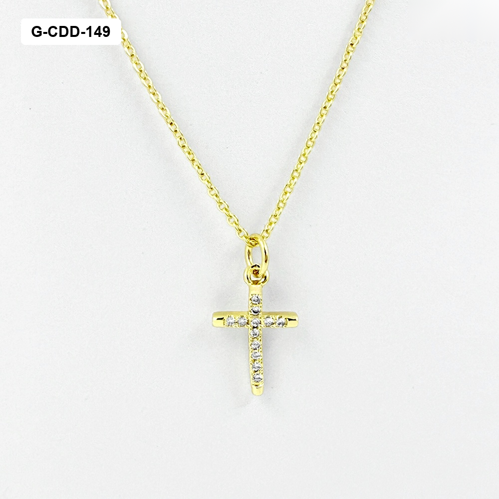 *COLLAR EN RODINADO GOLD DIJE CRUZ MICROCIRCONES