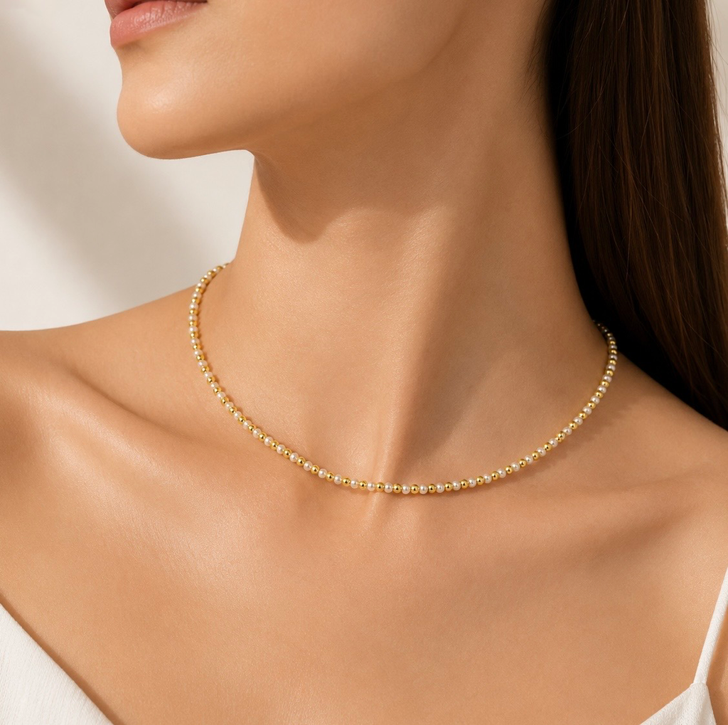 Cadena gold bola en rodinado #4 perla