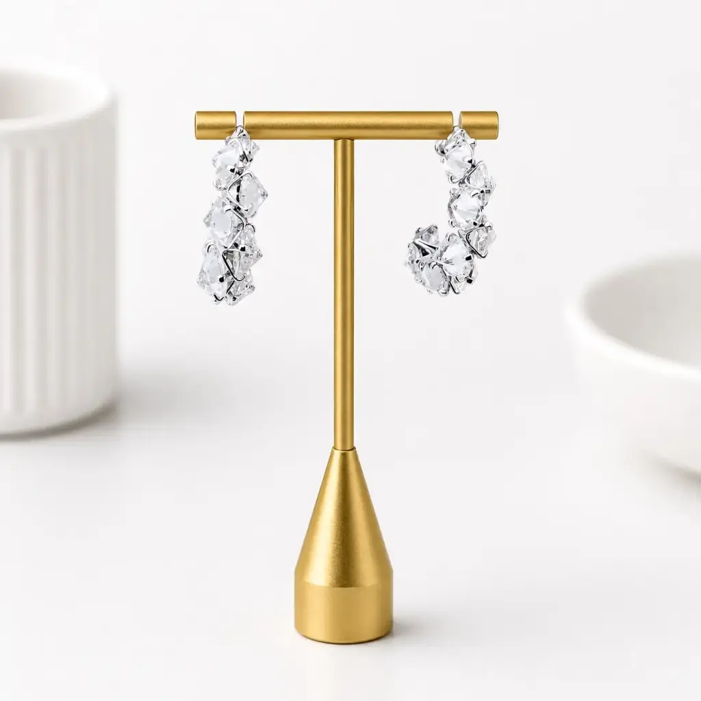 Aretes en rodinado silver / gold línea premium broche poste tipo argolla cristales 