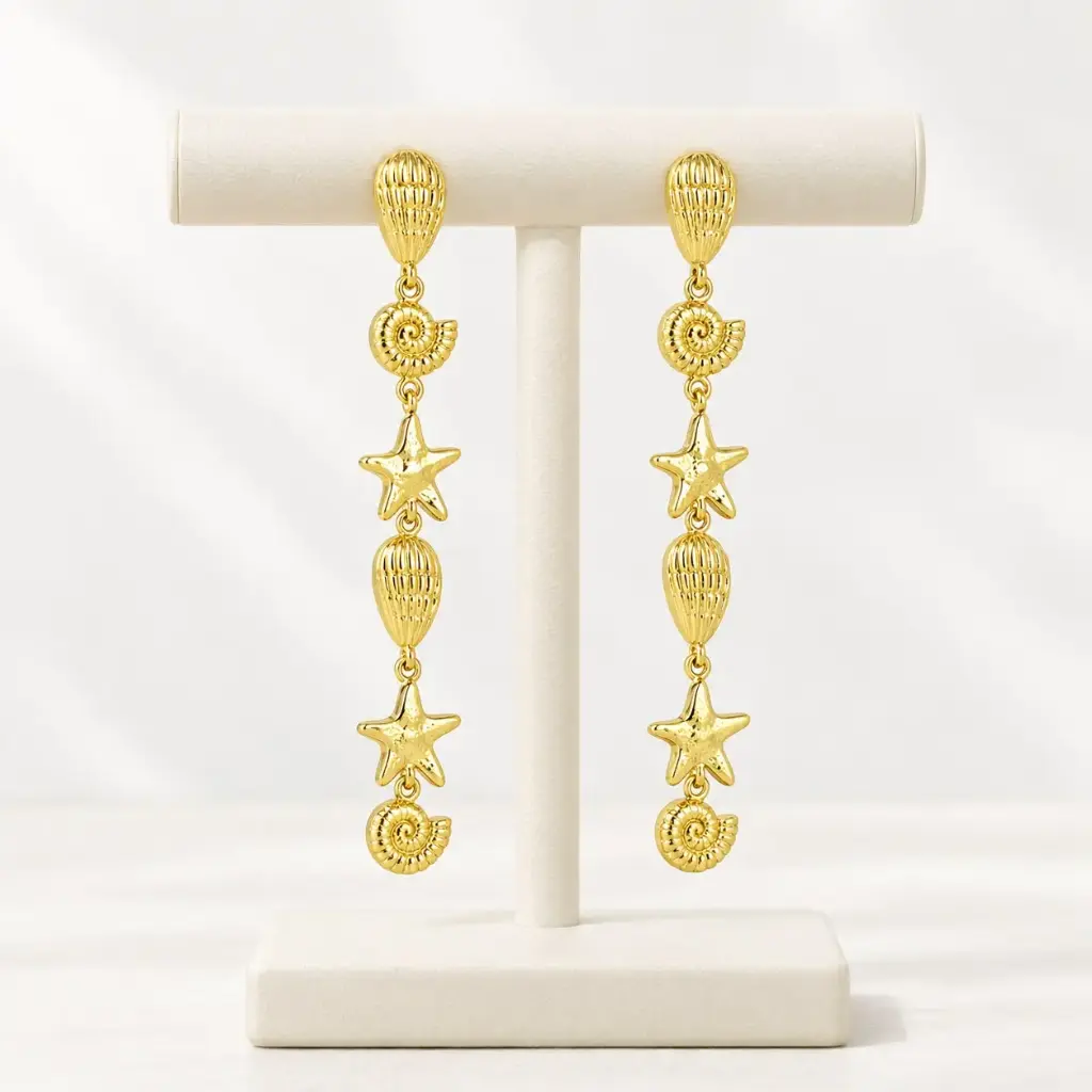 *ARETES LARGOS RODINADO FIGURAS DE MAR GOLD