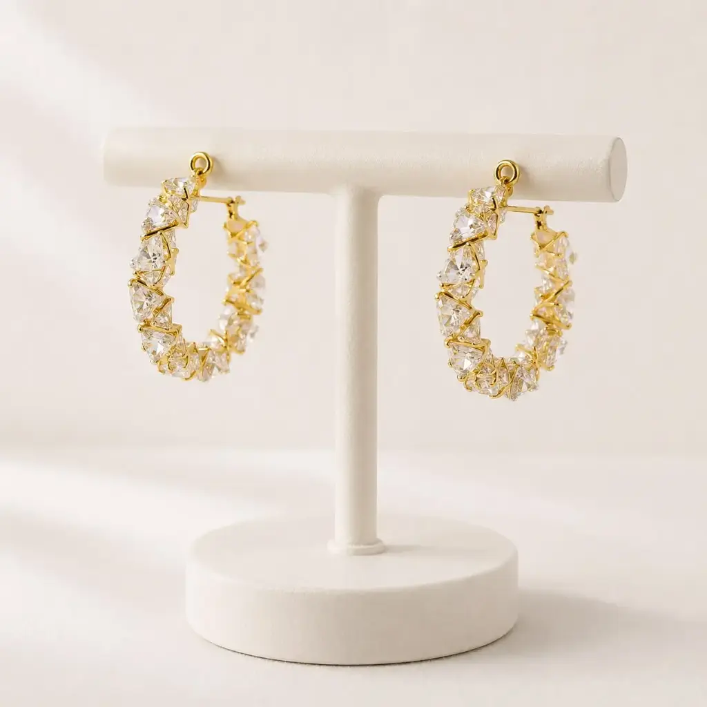 Aretes en rodinado silver / gold línea premium argolla cristales 