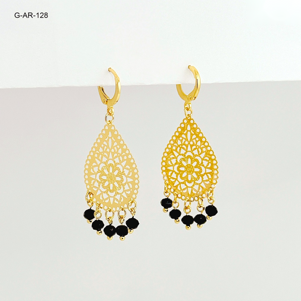 Arete goldfilled gold largo tipo filigrana murano negro