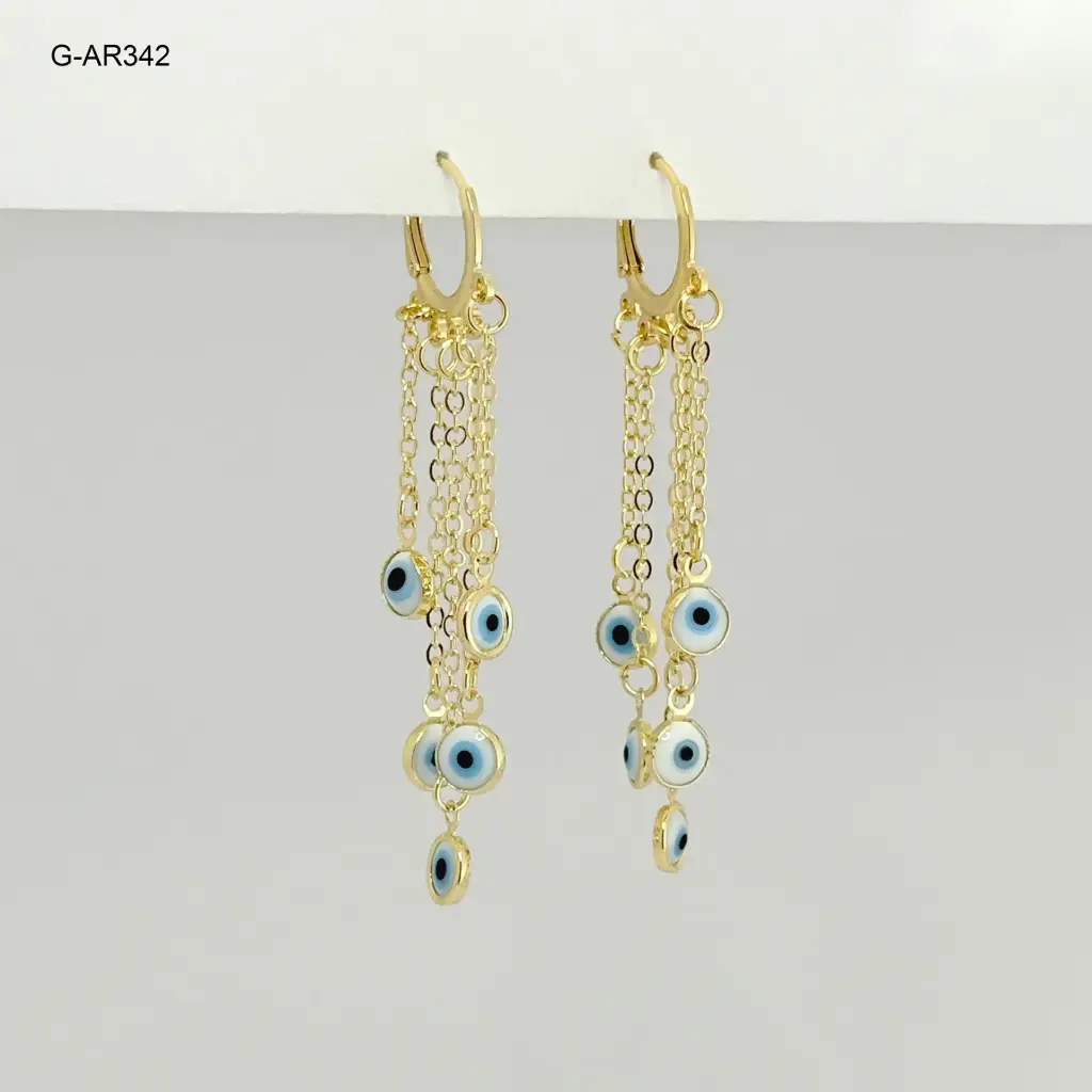 Aretes en goldfilled dorados largos cadenitas ojitos