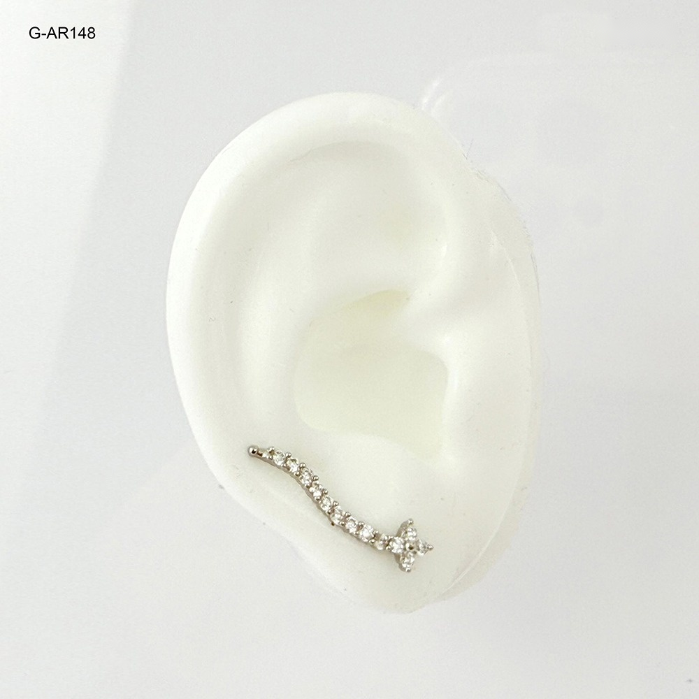Arete tipo trepador rodinado silver microcircones blancos