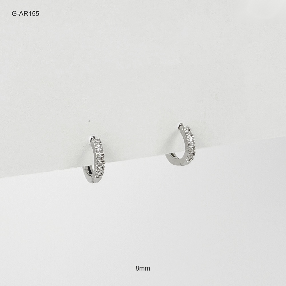 *ARGOLLA HUGGIE RODINADO SILVER MINI MICROCIRCONES BLANCOS 8MM