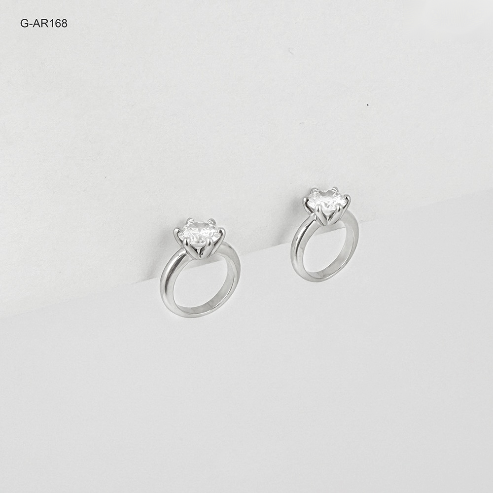 Argolla huggie rodinado silver lisa circon solitario 12mm