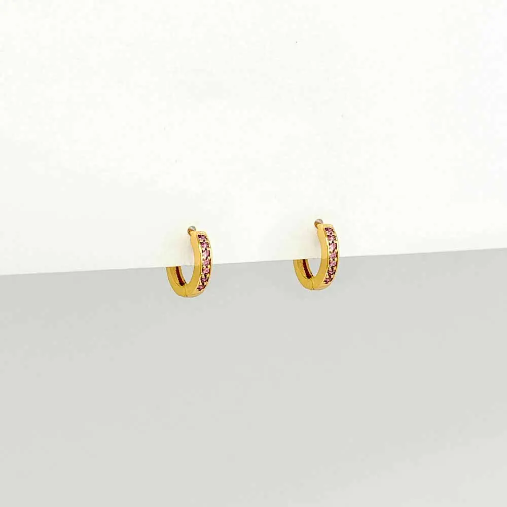 Argolla huggie rodinado gold microcircones lila 10mm