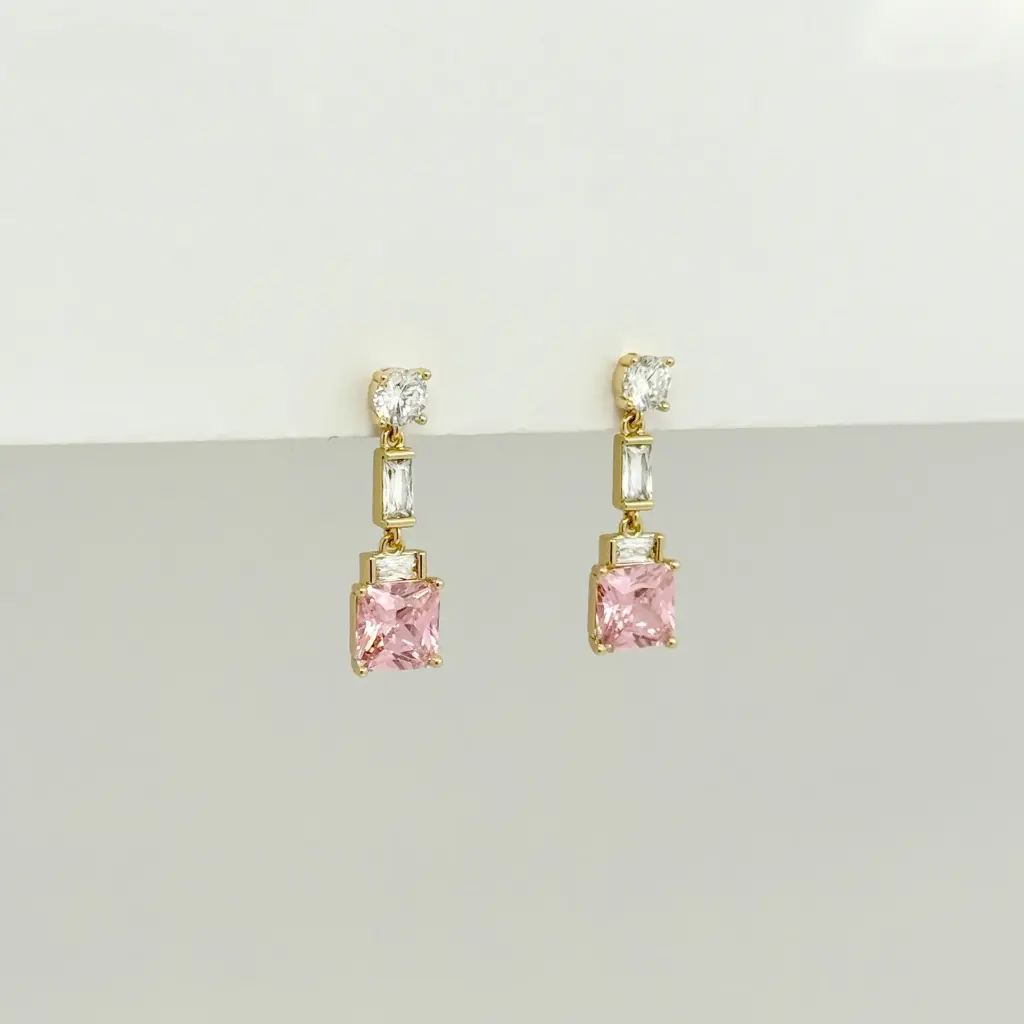 Aretes en rodinado gold cristal rosa
