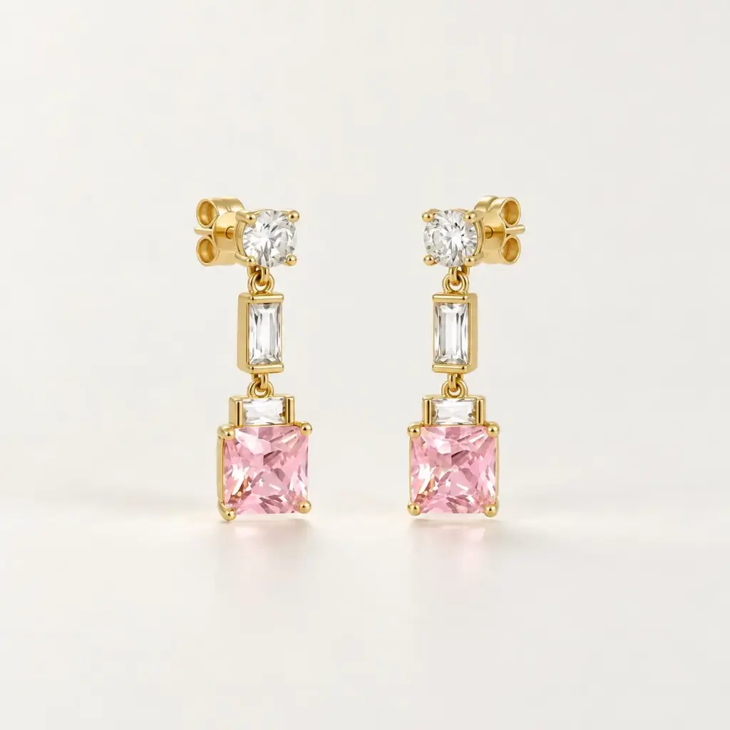 Aretes en rodinado gold cristal rosa