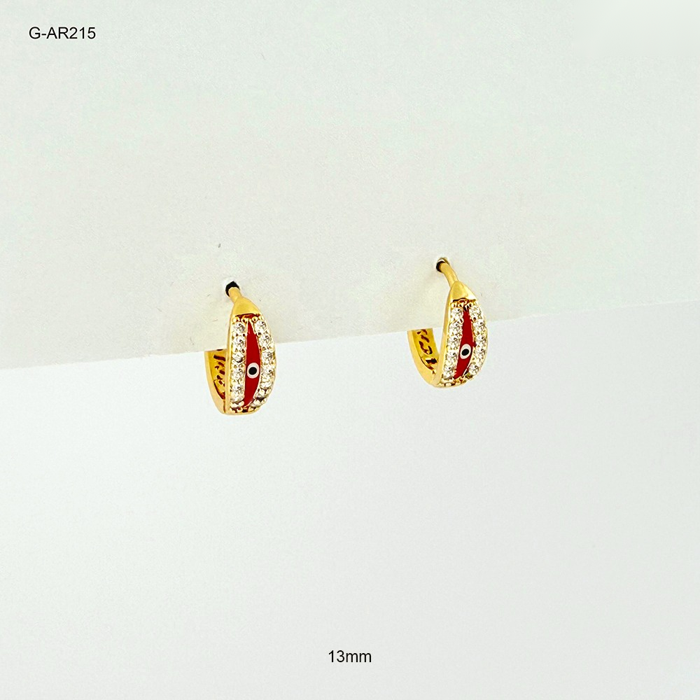 *ARGOLLA HUGGIE RODINADO GOLD OJITO ESMALTADO ROJO 13MM