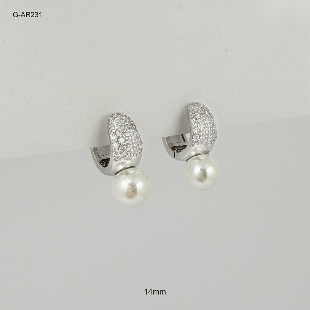 *ARGOLLA HUGGIE ESPECIAL RODINADO SILVER MICROCIRCONES BLANCOS PERLA SWAROUSKY 14MM