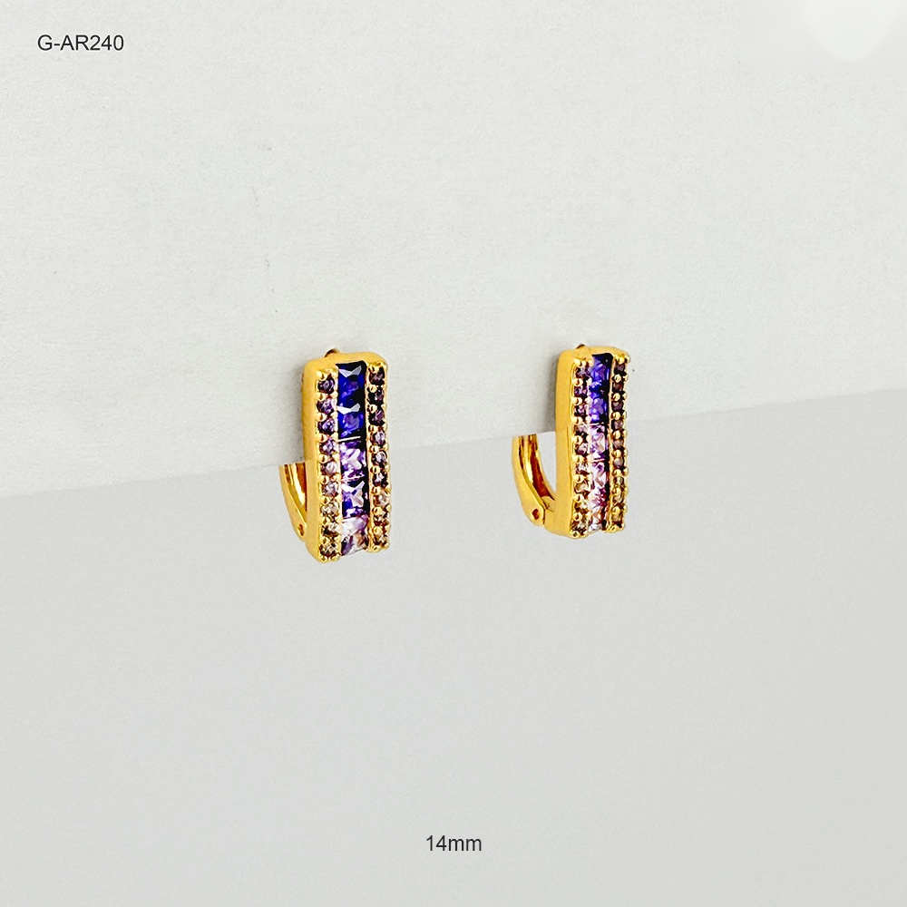 Arete especial broche catalan rodinado gold cristales violeta 14mm