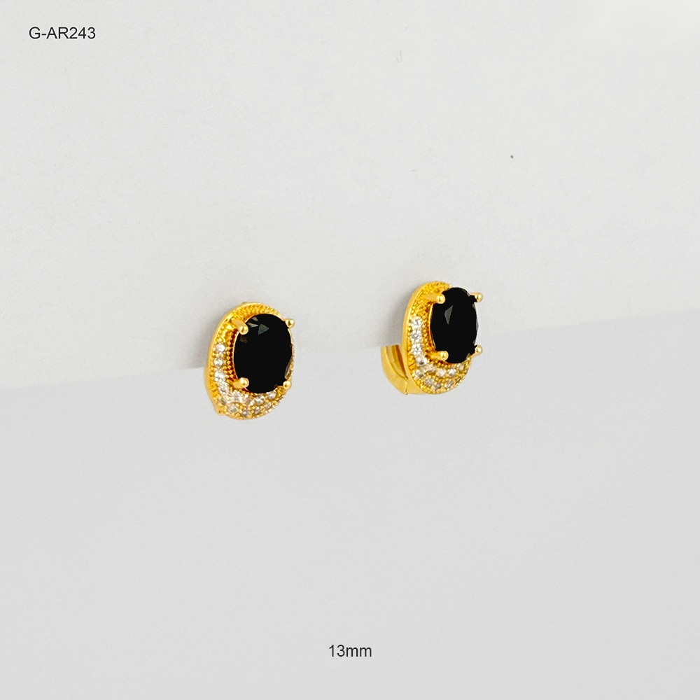 Arete especial broche catalan rodinado gold cristal ovalado negro 13mm