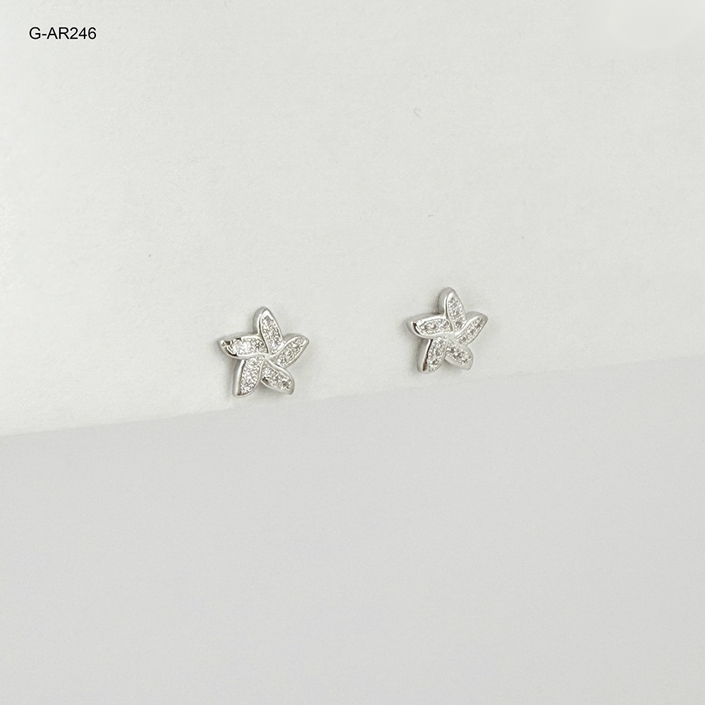 Arete topo rodinado silver flor microcircones blanco