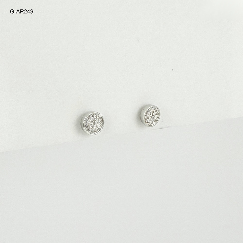 *ARETE TOPO RODINADO SILVER CIRCULO PLANO MICROCIRCONES BLANCO