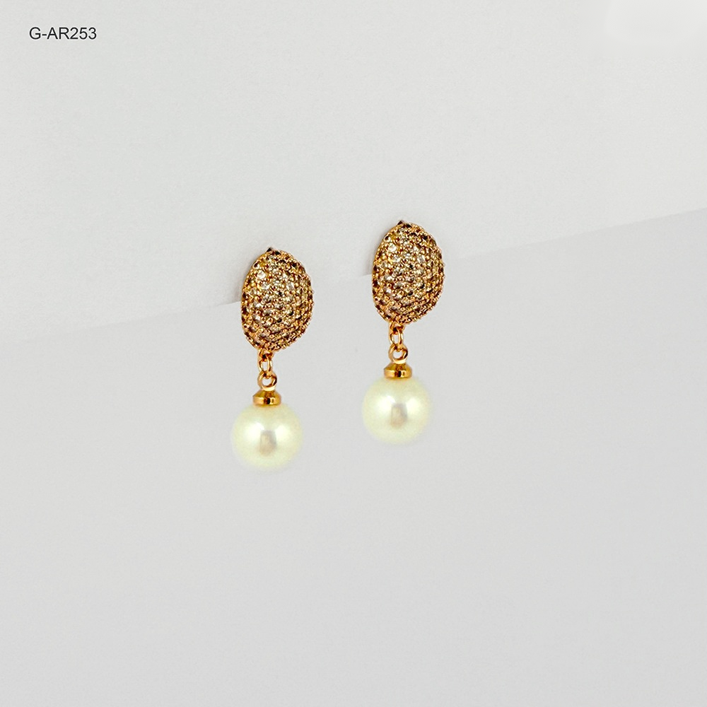 Arete de presión rodinado gold microcircones blanco dije perla