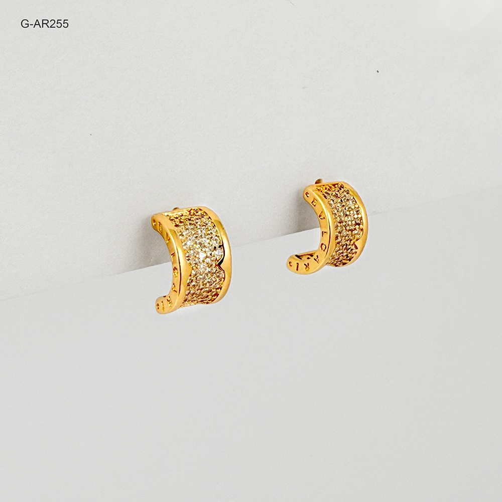 Arete de presión rodinado gold medio aro microcircones blanco