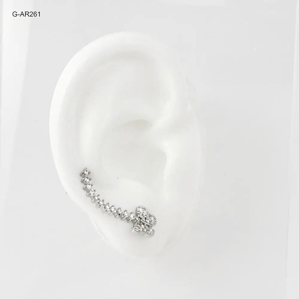 Arete tipo trepador rodinado silver microcircones blancos #2
