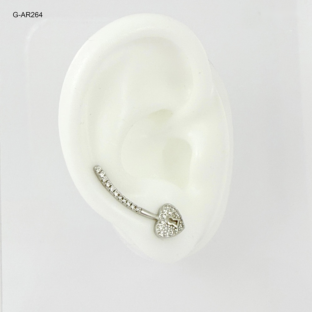 Arete tipo trepador rodinado silver microcircones blancos #5