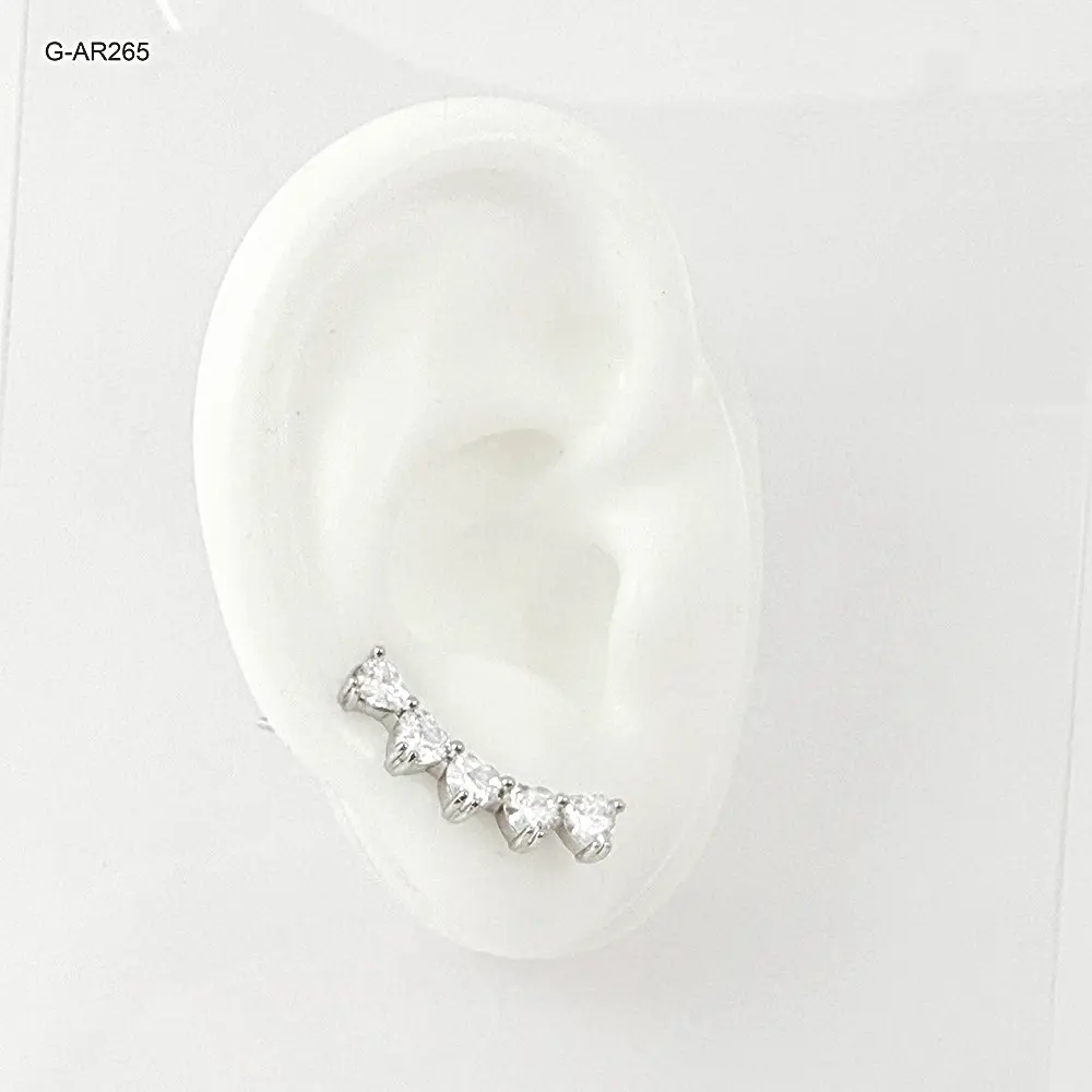 Arete tipo trepador rodinado silver microcircones blancos #6