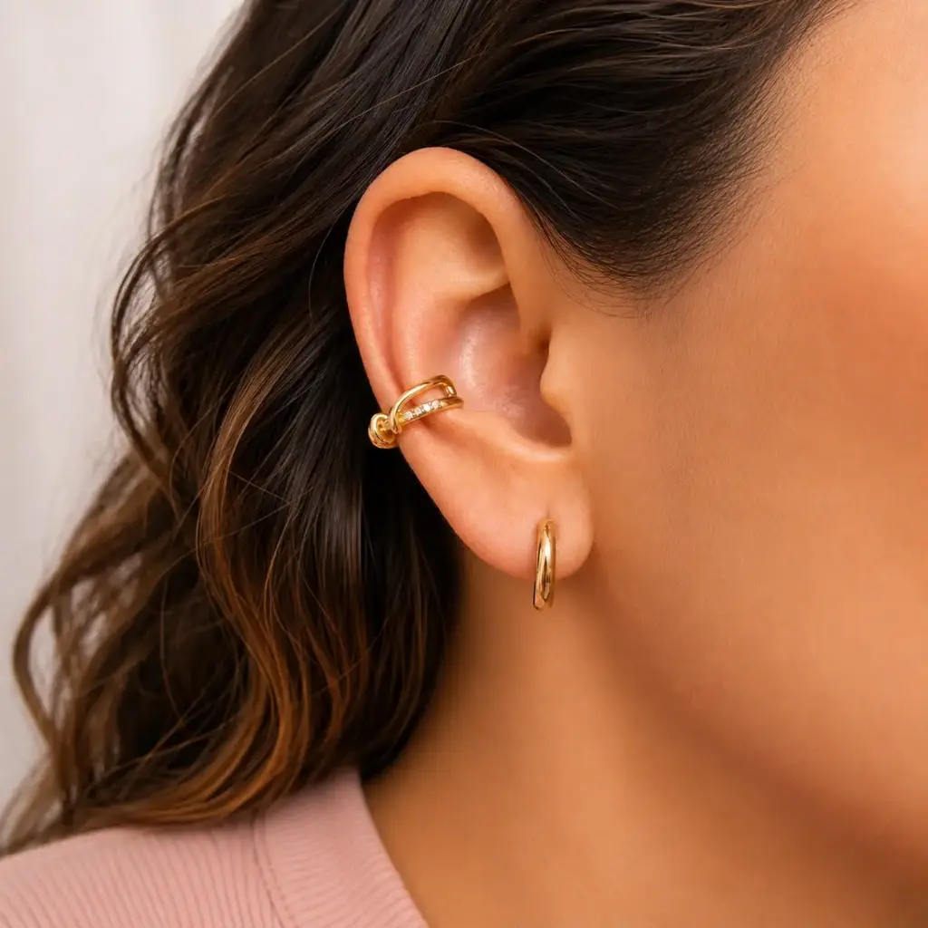 [G-AR-289] Arete en rodinado gold ear cuff nudos