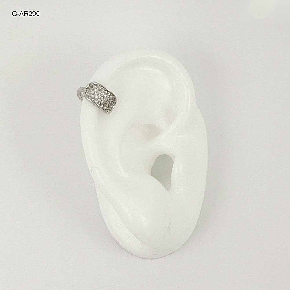Arete en rodinado silver ear cuff rectángulo microcircones blancos