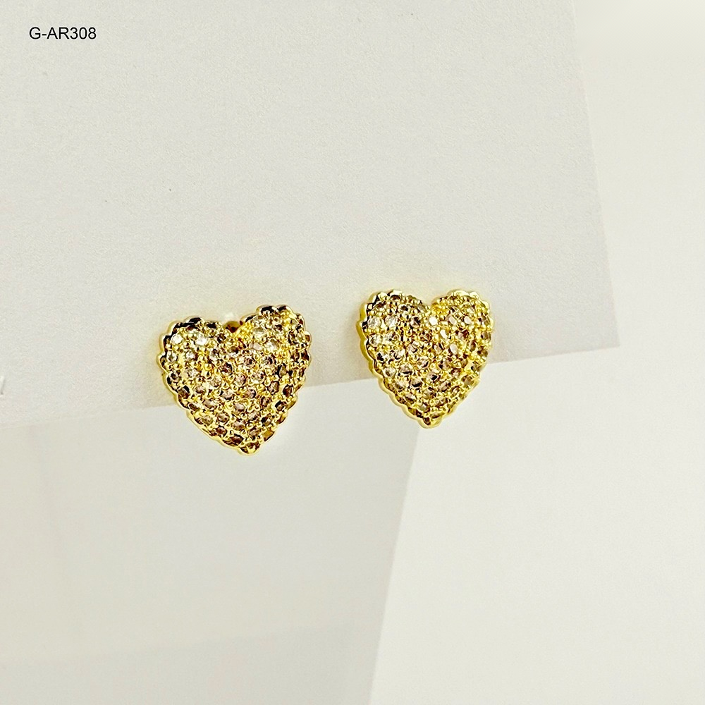 Topo en rodinado gold corazón microcircones blancos
