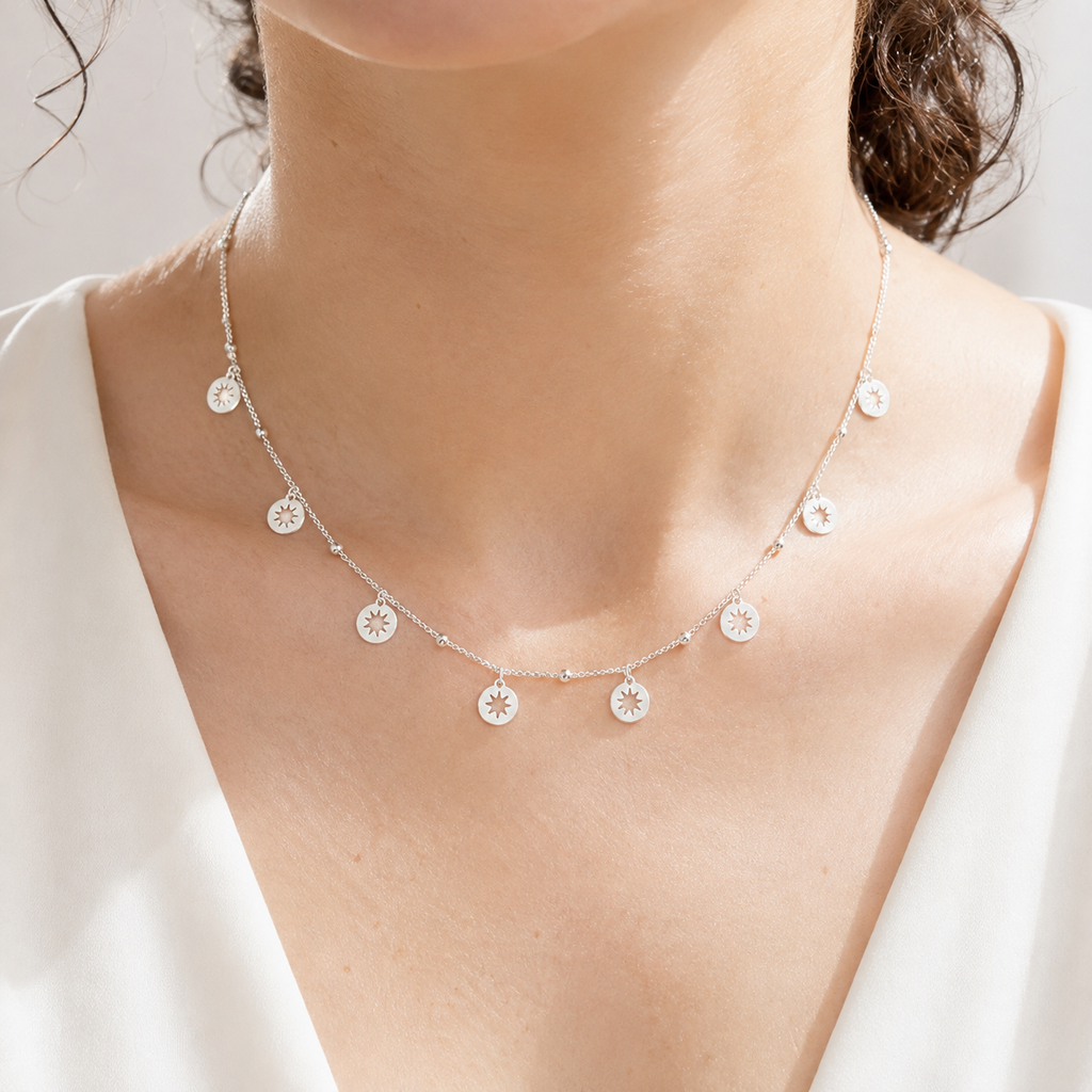 Collar en plata ley 925 círculo sol