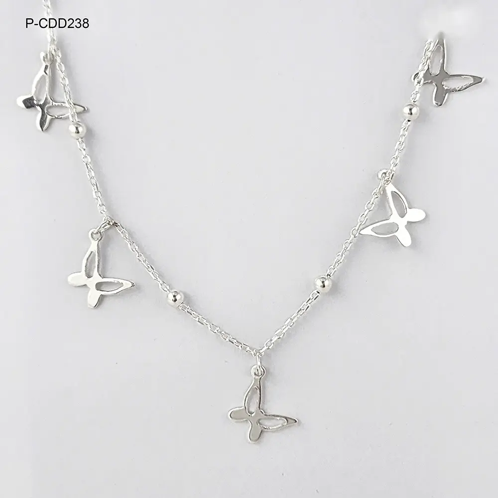 Collar en plata ley 925 dijes mariposa modelo 2